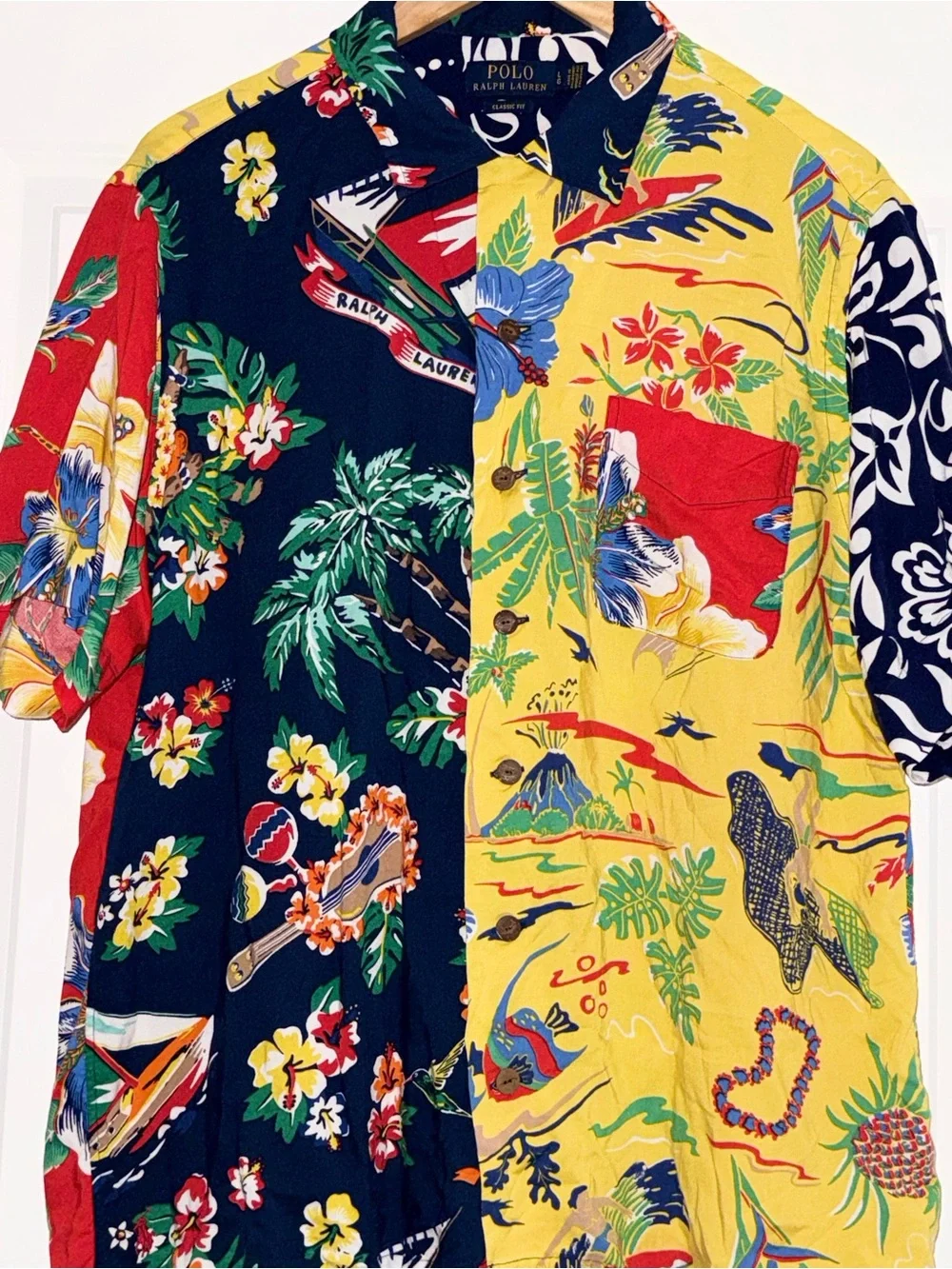 Polo Ralph Lauren Mens L Hawaiian Shirt 100% Viscose Tropical Floral Classic Fit
